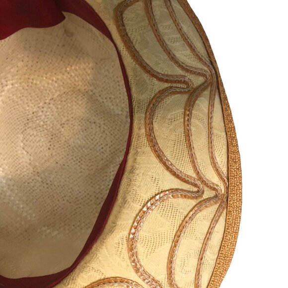 Vintage 1960S/70S Cream Tan Laurel Lace Appliqué Woven Sun Hat - Picture 9 of 10